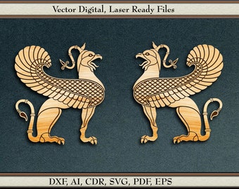 Greek Griffin Vector,  #102,  svg, dxf, ai, cdr,  pdf, eps, For laser cutting and engraving.