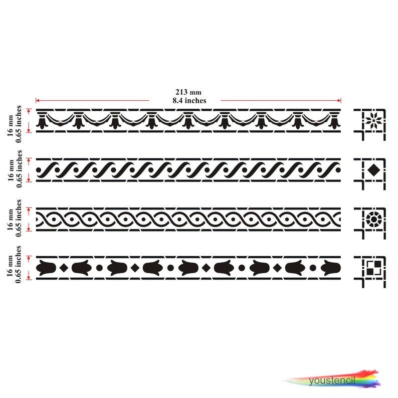 Border Stencil Set With Corners for Walls Furniture and Art. Etsy