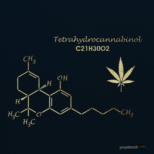 Cannabis Stencil . THC Structural Formula.  For Walls, Furniture and Art.   ST44