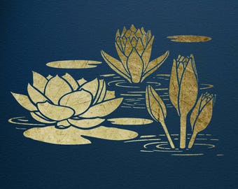Water Lily Stencil, for Walls, Art and Furniture,. ST47