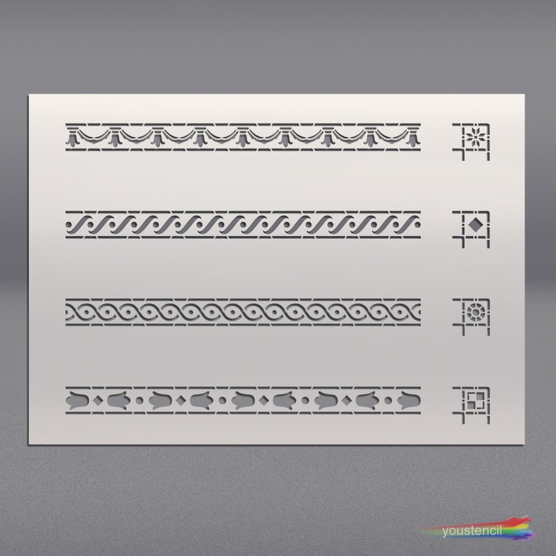 Border Stencil Set With Corners for Walls Furniture and Art. Etsy