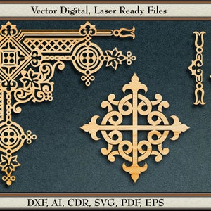 Vector gótico, diseño de esquina, n.º 104. svg, dxf, ai, cdr, pdf, eps, para corte y grabado láser.