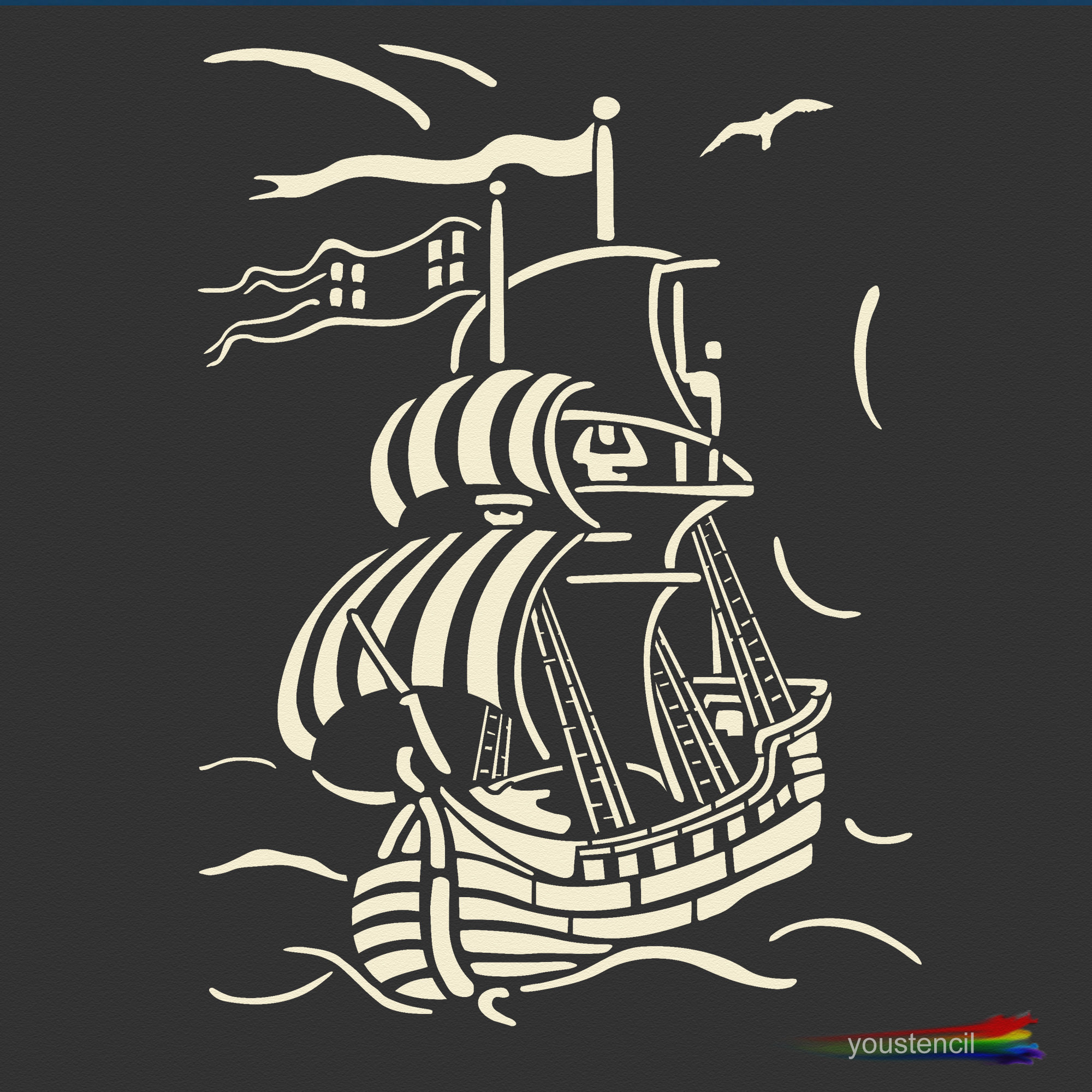 船のステンシル。古いガレオン船。壁、家具、アートに。ST106 - Etsy 日本, image size:2000x2000