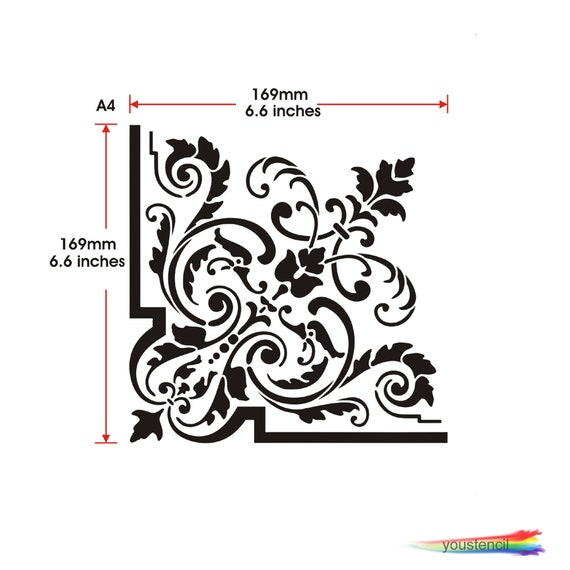 Corner Border Stencils For Crafts, Mexican Flower Floral Lace Furniture Stencils For Painting On Wood Reusable Wood Burning Drawing Art Paint Patterns