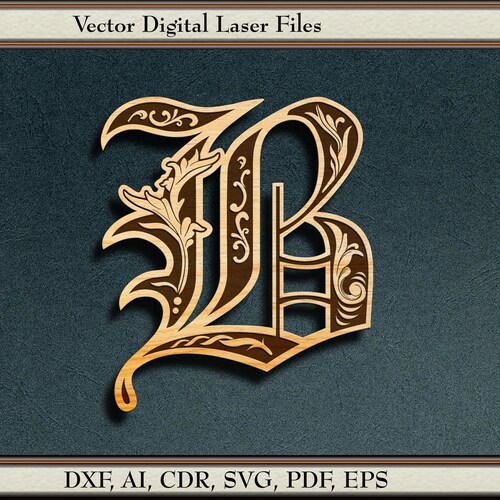 Old  English Monogram Letter B, Vector.  svg, dxf, ai, cdr,  pdf, eps.   For laser