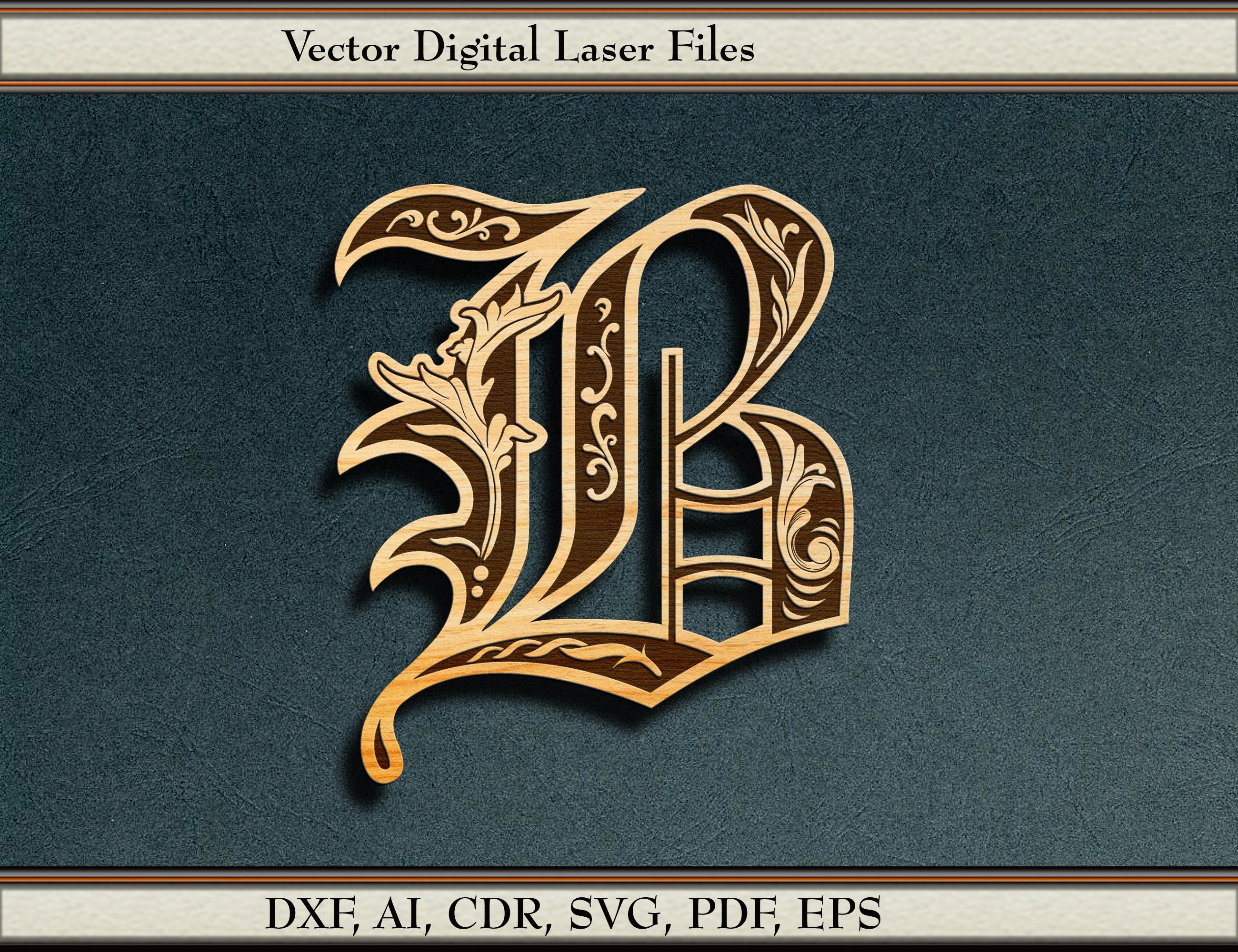 Old English Monogram Letter B Vector Svg Dxf Ai Cdr Pdf Eps For 