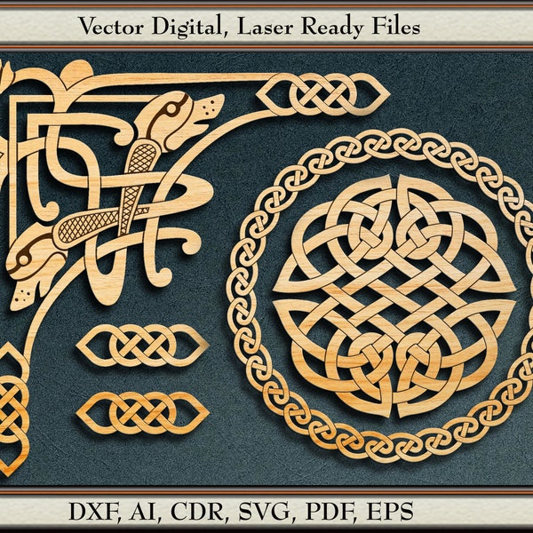 Vecteur de noeud celtique, design d'angle n°5, svg, dxf, ai, cdr, pdf, eps. Pour la découpe et la gravure au laser.