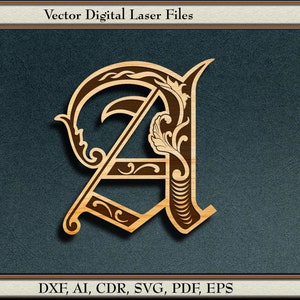Old English Monogram Buchstabe A, Vektor.  svg, dxf, ai, cdr, pdf, eps.   Für Laser