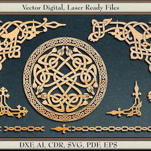 Keltischer Knoten Vektor, Ecken-Design #4, svg, dxf, ai, cdr, pdf, eps.  Zum Laserschneiden und Gravieren.