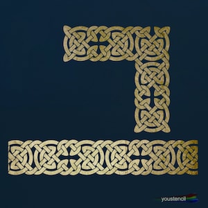 May include: A gold Celtic knot design stencil for creating decorative borders and corners. The stencil is made of durable plastic and is reusable.