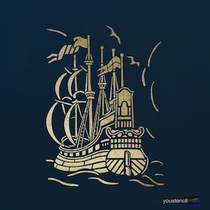 Ship Stencil. Old Galleon.  For Walls, Furniture and Art. ST105