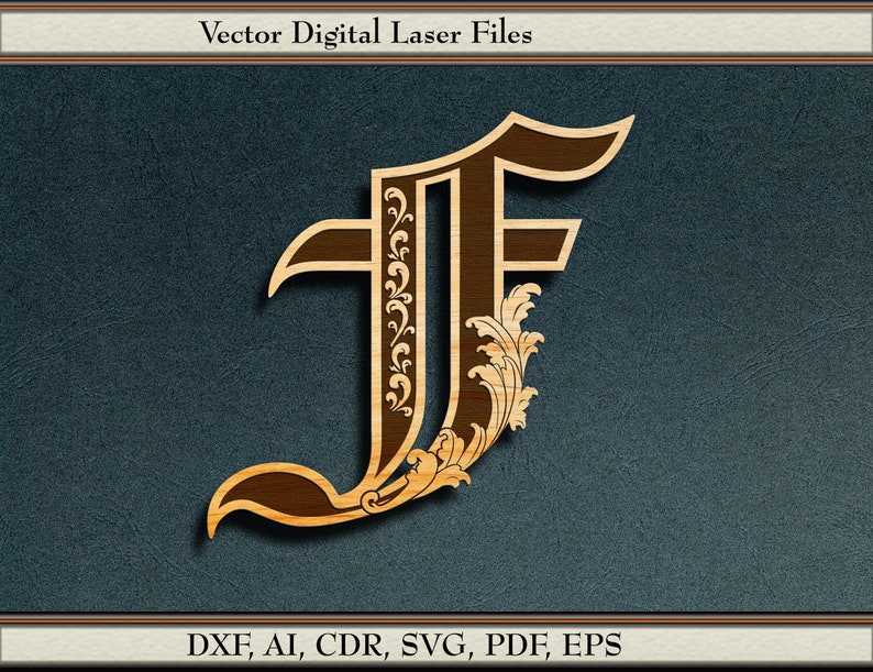 Old English Monogram Letter F, Vector. svg, dxf, ai, cdr, pdf, eps. For laser image 1