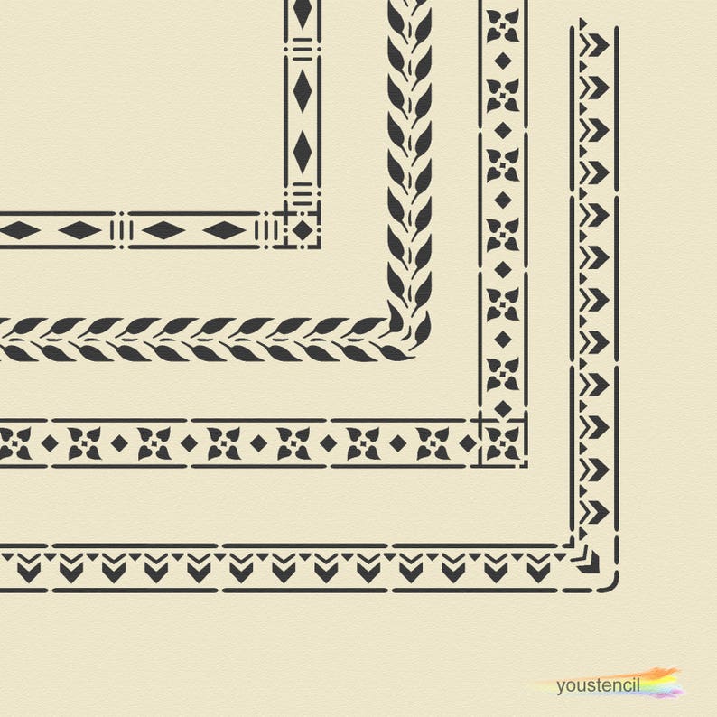 Border Stencil Set with Corners For Art Walls and Furniture Etsy