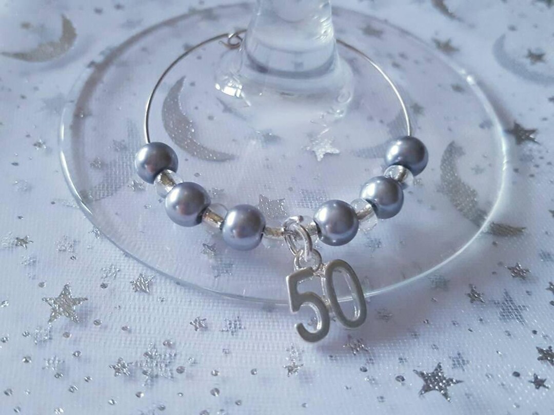 50th Birthday Wine Charm, Beaded 50th Anniversary Wine Charm, 50th