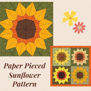 sunflower foundation paper pieced block pattern pdf sunflower etsy