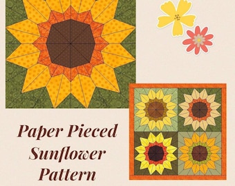 sunflower foundation paper pieced block pattern pdf sunflower etsy