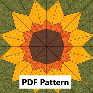 Sunflower Foundation Paper Pieced Block Pattern, PDF Sunflower Quilt Block Pattern, Autumn Quilt Block, 10 Inch Block image 2