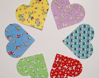 Iron-On Applique 1930s Quilting Cotton Hearts, Set of 6 Large Cut-Out Reproduction Fabric Hearts for Baby Quilt Valentine Blocks, 4.5"x4"