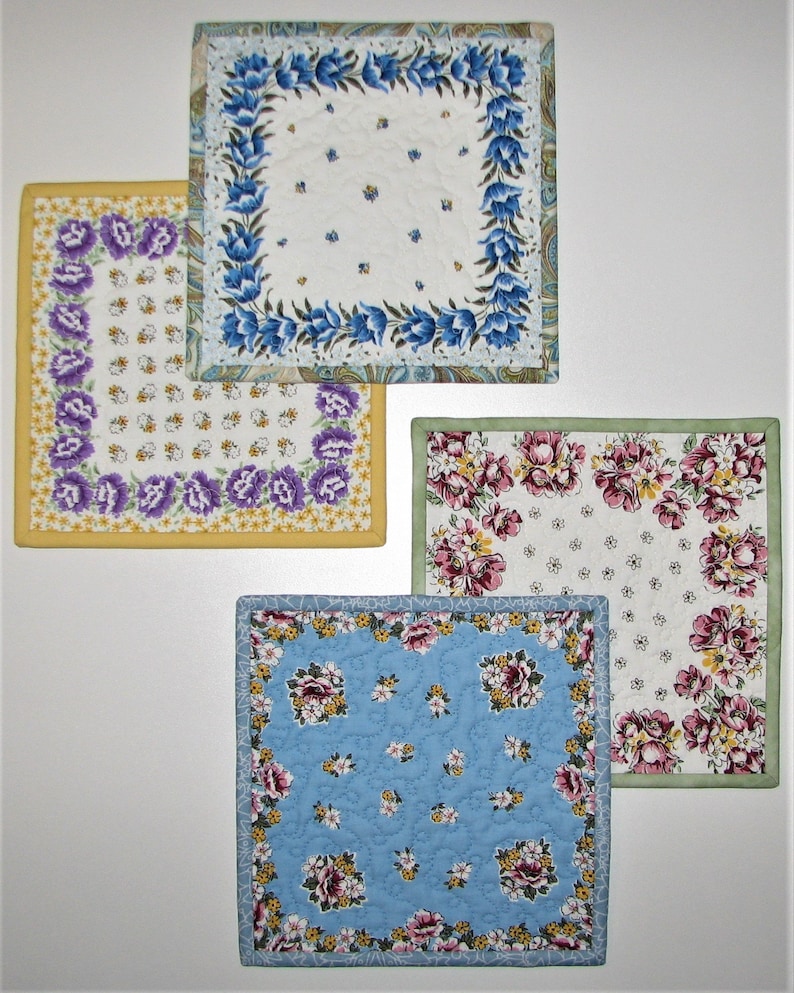 Assorted Shabby Cottage Chic Quilted Candle Mats 8x8 Vintage Look Floral Mug Rugs