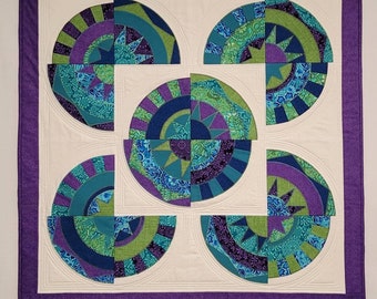 Modern Art Deco Quilted Wall Hanging: New York Beauty Quilt (35.5"x35.5")