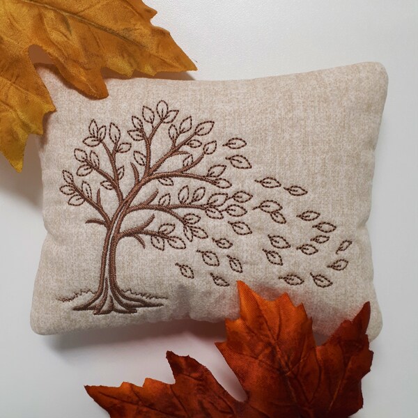Autumn Embroidered Pillow Tuck Ornament, Quilted Tree Shelf Sitter, Mini Pillow Bowl Filler, Autumn Decoration