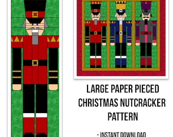 Large Nutcracker Foundation Paper Pieced Block Pattern, PDF Nutcracker Quilt Block Pattern, Christmas Quilt Block, 8"x24"