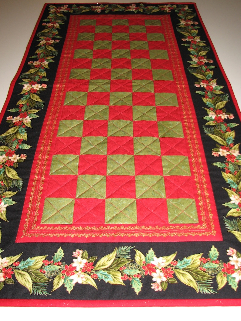 Handmade Christmas Table Runner Quilted Stripes