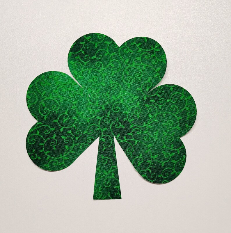 Iron-On Applique Quilting Cotton Shamrocks, Set of 4 Large Fabric Shamrocks for Quilt Blocks, Green St. Patrick's Day Shamrocks 4.5x4.25 image 5