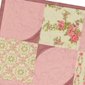 Shabby Cottage Chic Table Topper 36x38.5 Octagon Spring Floral Table Topper Blue and Yellow Quilted Table Runner