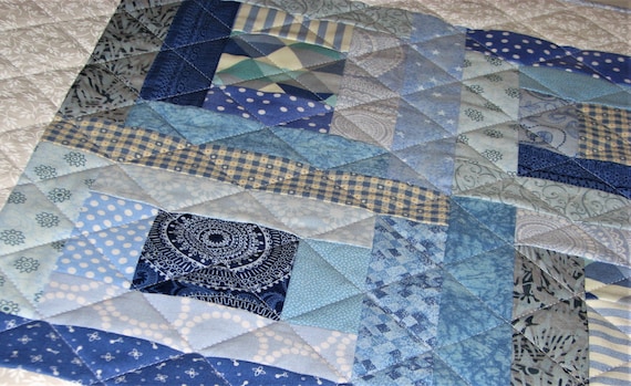 Shabby Cottage Chic Table Topper 36x38.5 Octagon Spring Floral Table Topper Blue and Yellow Quilted Table Runner