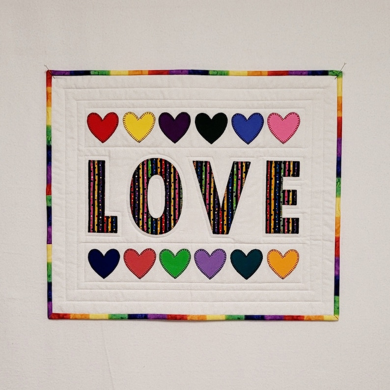 Modern Quilted Wall Hanging: Rainbow LOVE Art Quilt (19.5"x16.5") - Etsy