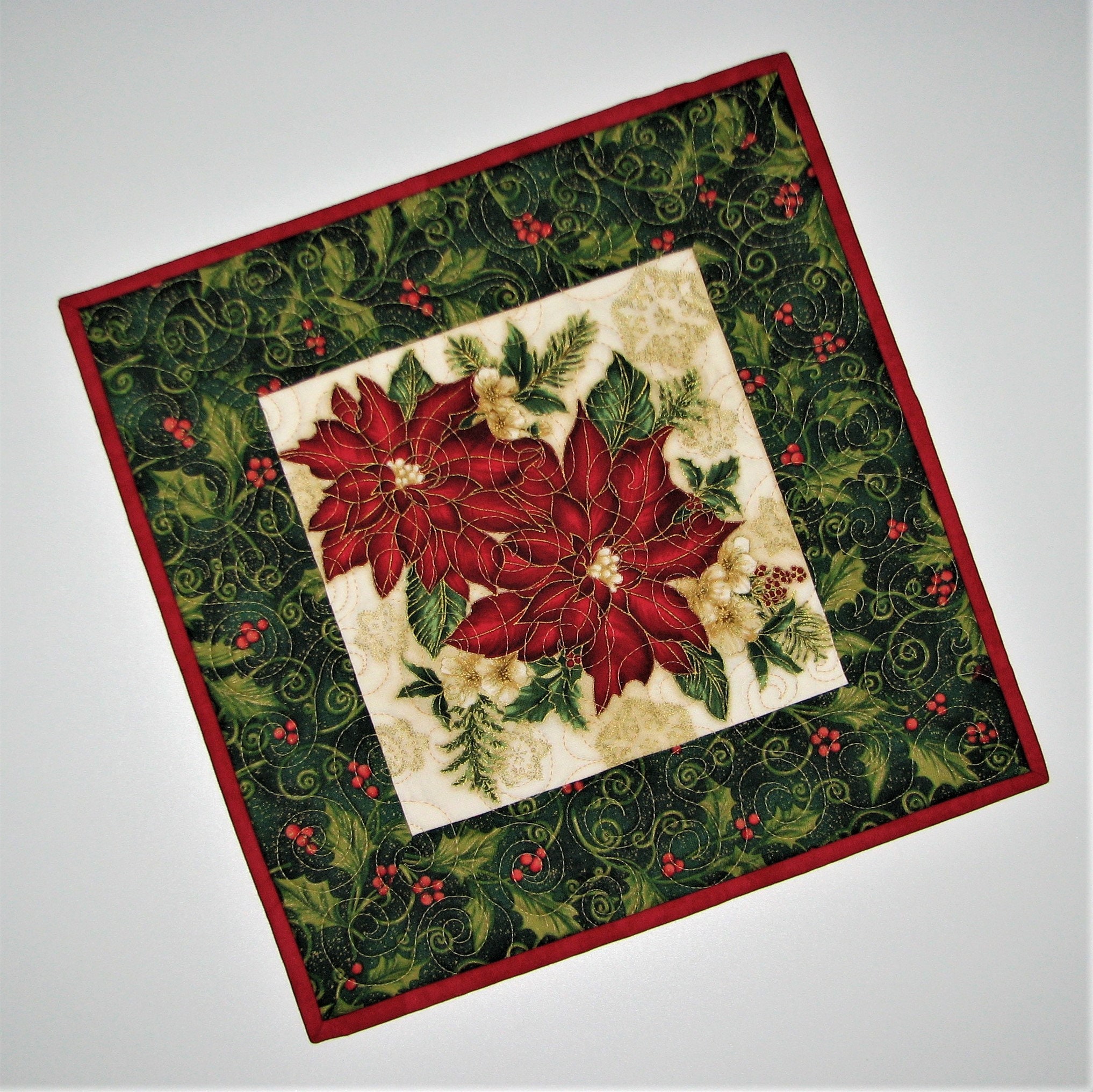 Christmas Quilted Candle Mat Holiday Table Mat Ornate Christmas Quilted Candle Mat Holiday Table Mat Ornate