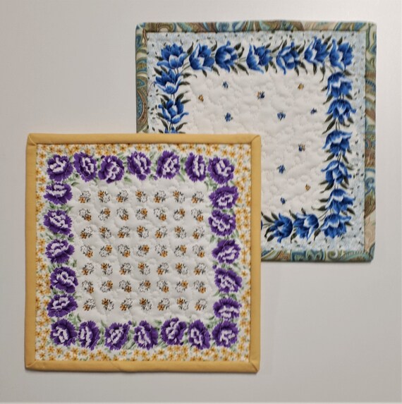 Assorted Shabby Cottage Chic Quilted Candle Mats 8x8 Vintage Look Floral Mug Rugs