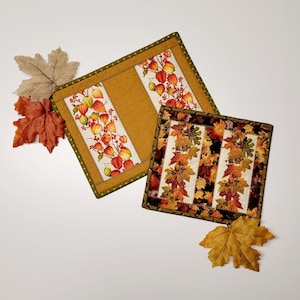 Quilted Autumn Candle Mats, Thanksgiving Mug Rugs, Set of 2 Mini Quilted Table Mats
