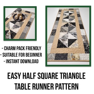 Easy Half Square Triangle Table Runner PDF Pattern, Village Quilts Original Pattern, Charm Pack Table Topper Pattern, Suitable for Beginner