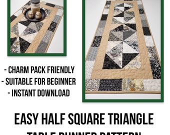 Easy Half Square Triangle Table Runner PDF Pattern, Village Quilts Original Pattern, Charm Pack Table Topper Pattern, Suitable for Beginner