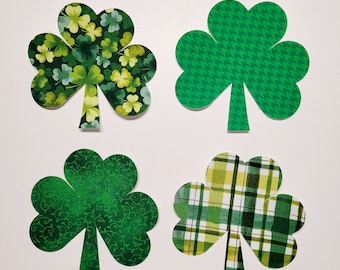 Iron-On Applique Quilting Cotton Shamrocks, Set of 4 Large Fabric Shamrocks for Quilt Blocks, Green St. Patrick's Day Shamrocks 4.5"x4.25"