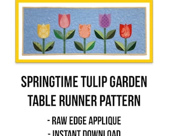 Spring Tulip Garden Table Runner & Place Mat Pattern: Raw Edge Applique (PDF Pattern)
