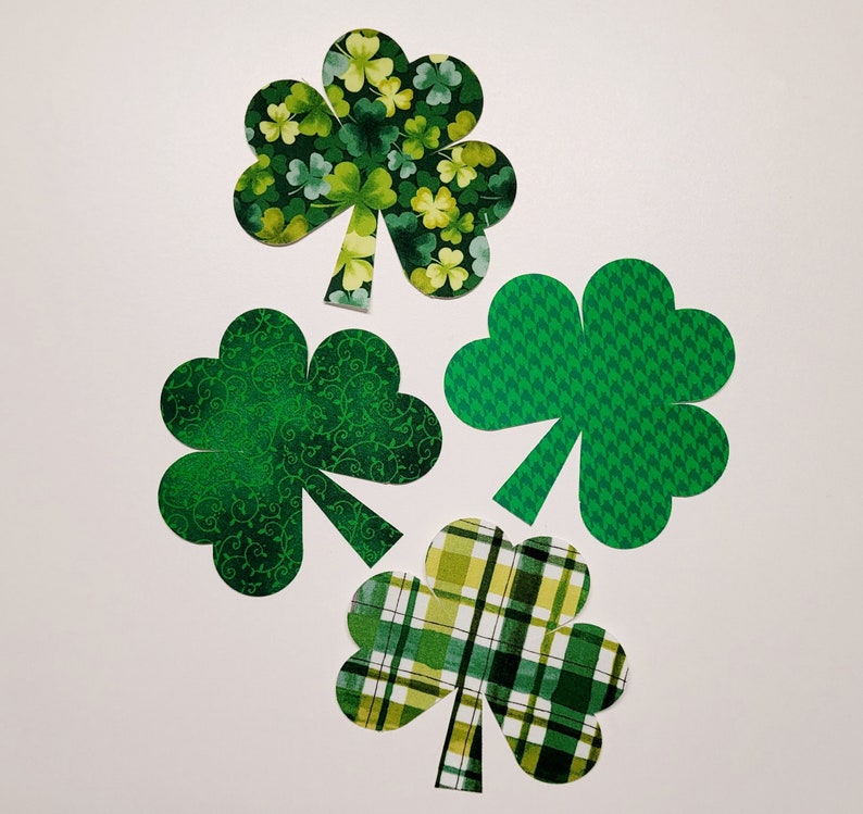 Iron-On Applique Quilting Cotton Shamrocks, Set of 4 Large Fabric Shamrocks for Quilt Blocks, Green St. Patrick's Day Shamrocks 4.5x4.25 image 6