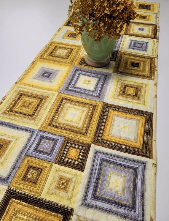 Modern Quilted Table Runner, Geometric Gradient, Autumn Decor (48.75"x16.75")
