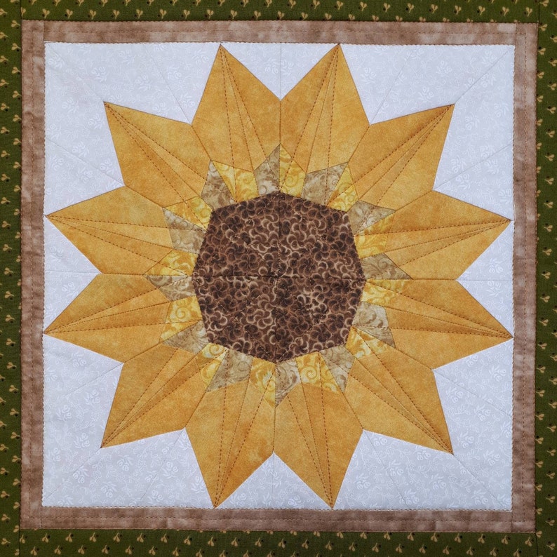 Sunflower Foundation Paper Pieced Block Pattern, PDF Sunflower Quilt Block Pattern, Autumn Quilt Block, 10 Inch Block image 4