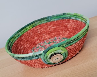 Medium Coiled Rope Bowl, Watermelon Rope Basket, Decorative Rope Basket,  Spring Summer Decor, 8.5"x2.5"