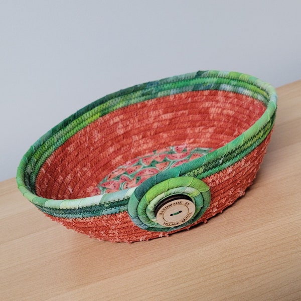 Medium Coiled Rope Bowl, Watermelon Rope Basket, Decorative Rope Basket,  Spring Summer Decor, 8.5"x2.5"