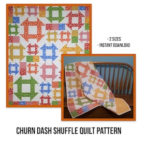 Churn Dash Shuffle Quilt Pattern, Village Quilts Original PDF Pattern, Baby Quilt Pattern, Lap Quilt Pattern, Immediate Download