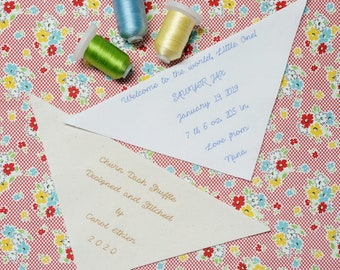 Custom Embroidered Quilt Label: Heirloom Keepsake, Triangle Corner Design