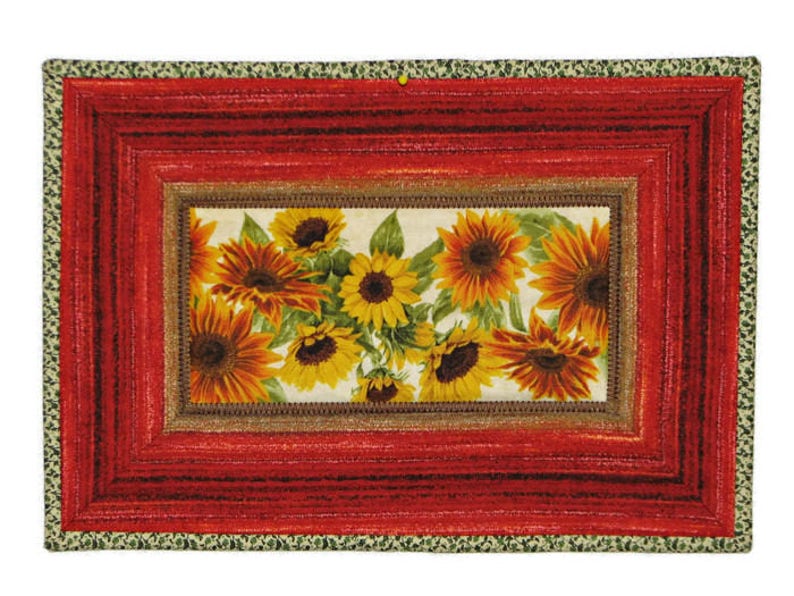 Fabric Coaster Rust Yellow Green Candle Mat Handmade Sunflower Quilted Mug Mat Snack Mat Autumn Quilted Mug Rug 12.5x8.75 Plant Mat