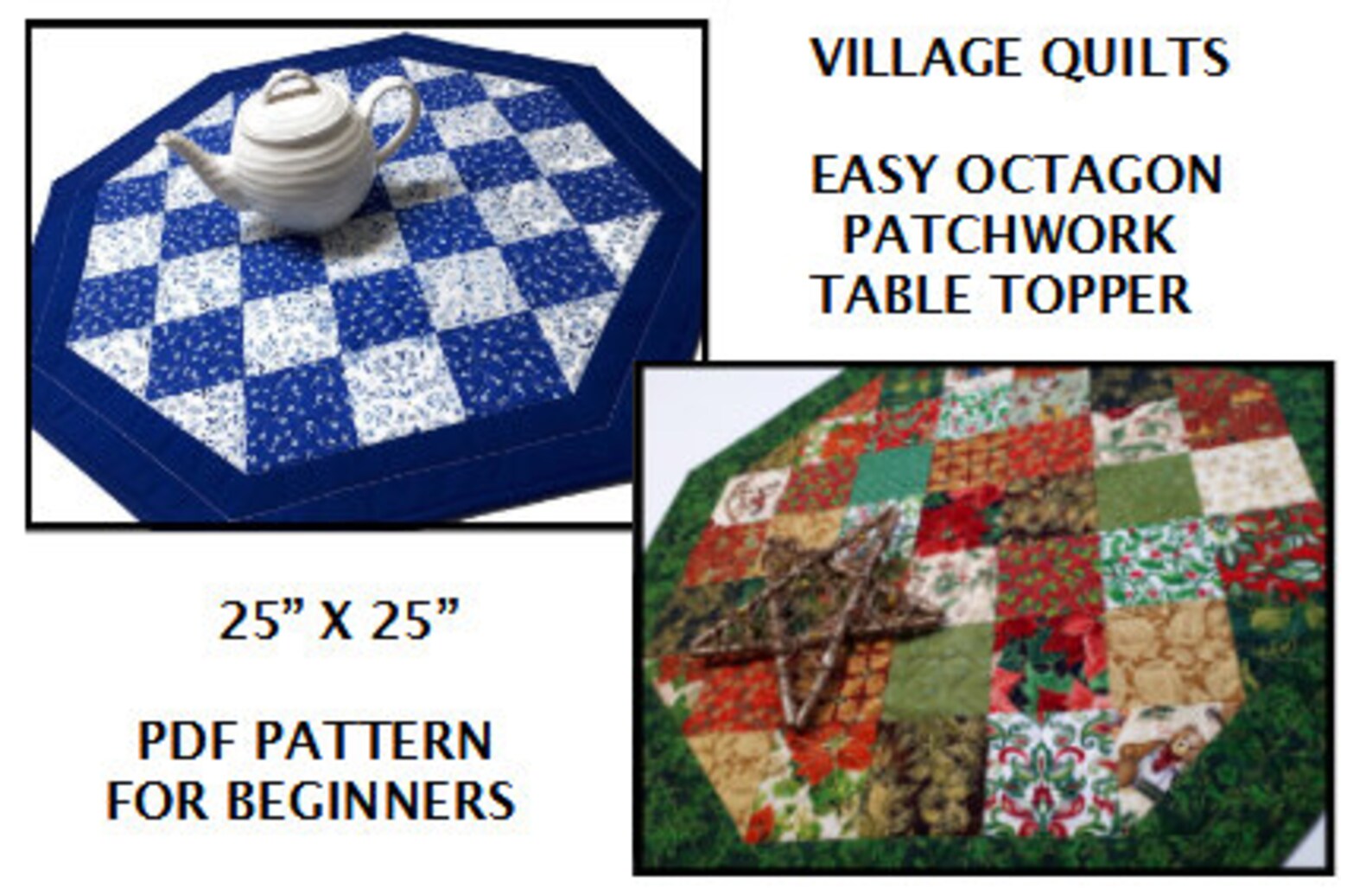 Easy Octagon Patchwork Table Topper PDF Pattern Village Etsy