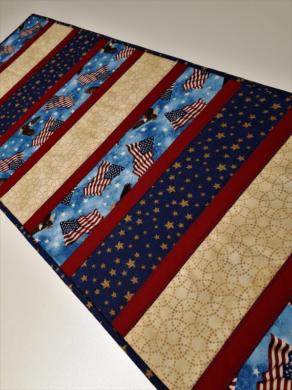 red white blue table runner