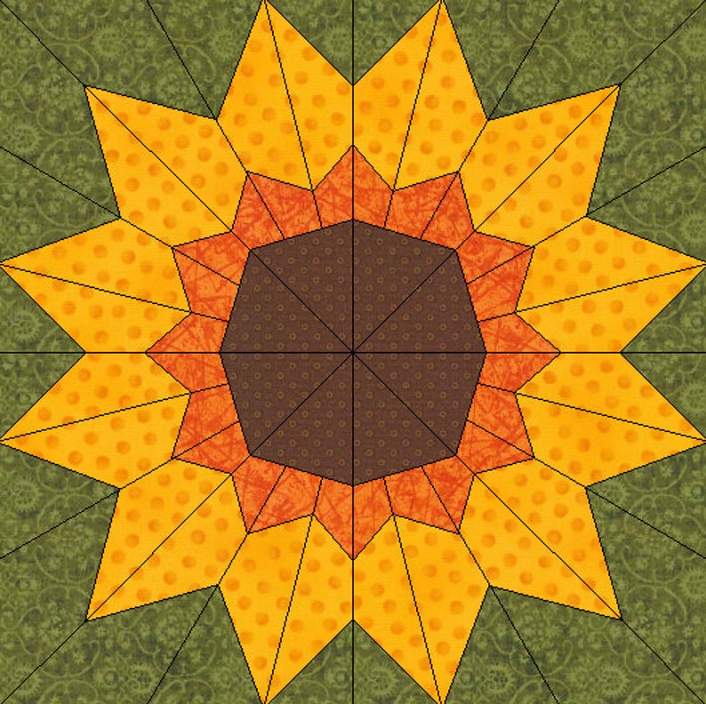 Sunflower Foundation Paper Pieced Block Pattern, PDF Sunflower Quilt Block Pattern, Autumn Quilt Block, 10 Inch Block image 6