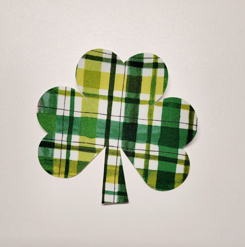 Iron-On Applique Quilting Cotton Shamrocks, Set of 4 Large Fabric Shamrocks for Quilt Blocks, Green St. Patrick's Day Shamrocks 4.5x4.25 image 4